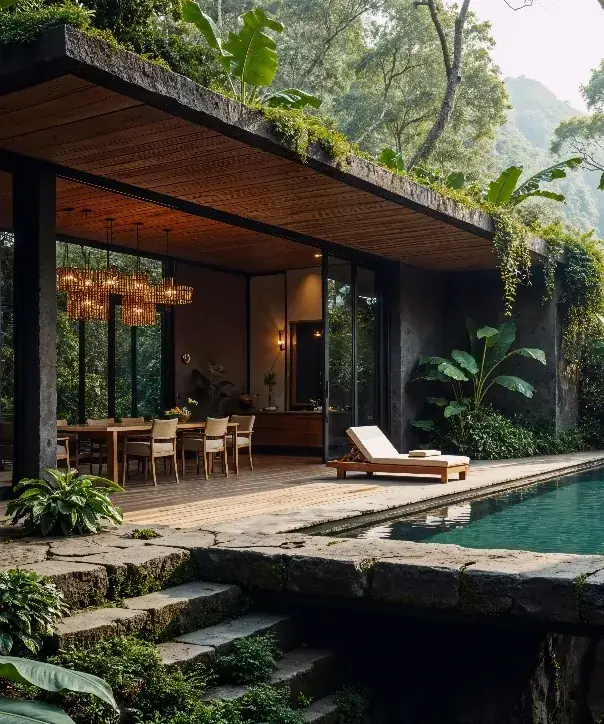 Acomodacao receptiva em uma montanha com piscina