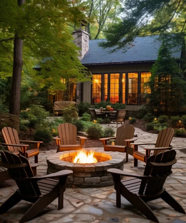 Exterior de hotel com fogueira